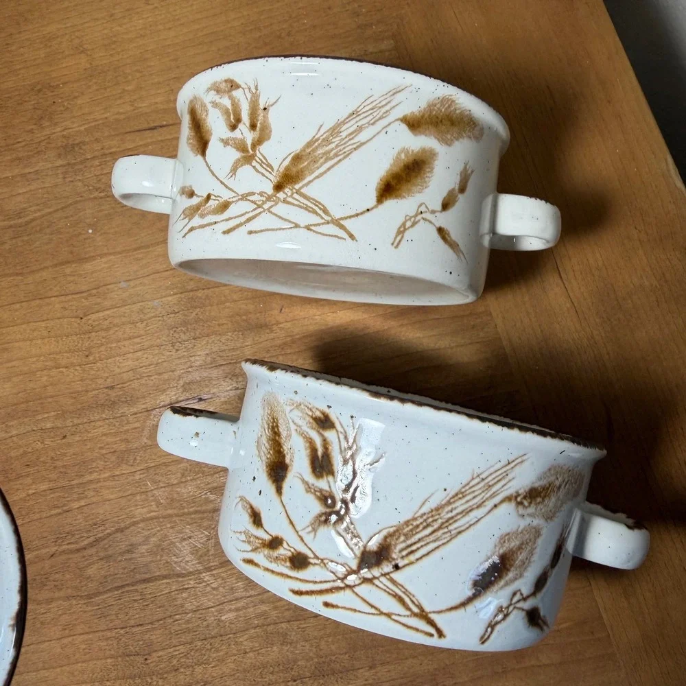 Vintage Midwinter Stonehenge Wild Oats 6 Pc Bowl Serving Set England Wheat
